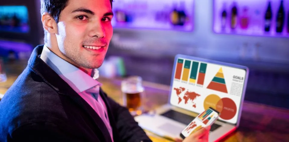 Composite image of computer graphic image of business presentation with charts Stock Photos