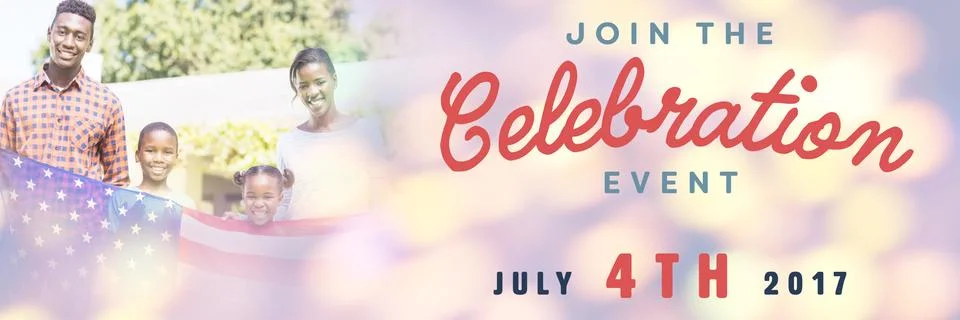 Composite image of computer graphic image of independence day message 写真素材