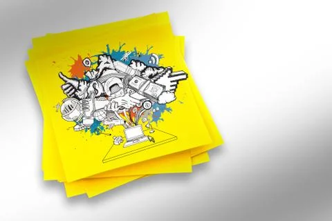 Composite image of computer icons and arrows on paint splashes Stock Illustration