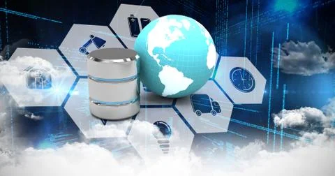 Composite image of computer icons in hexagon shape Ilustração Stock