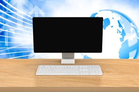 Composite image of a computer over a desk Illustrazione stock