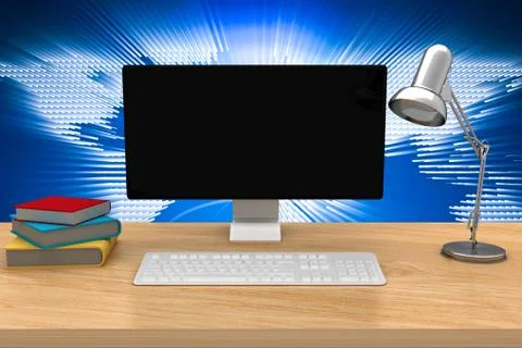 Composite image of a computer over a desk イラスト素材