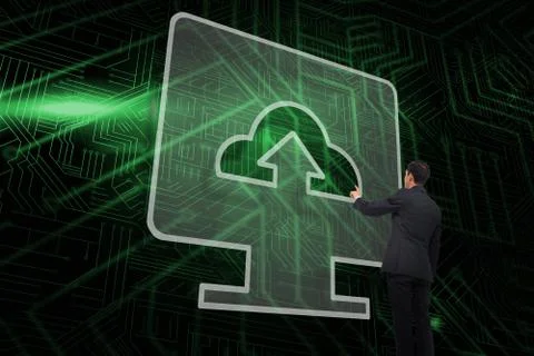 Composite image of computer screen and businessman pointing Stock Illustration