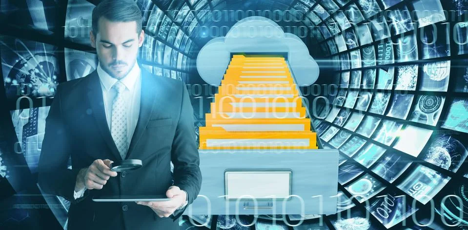 Composite image of concentrated businessman using magnifying glass Stock Illustration
