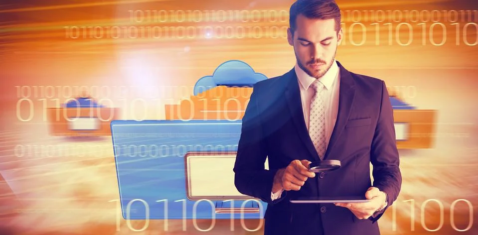 Composite image of concentrated businessman using magnifying glass Stock Illustration