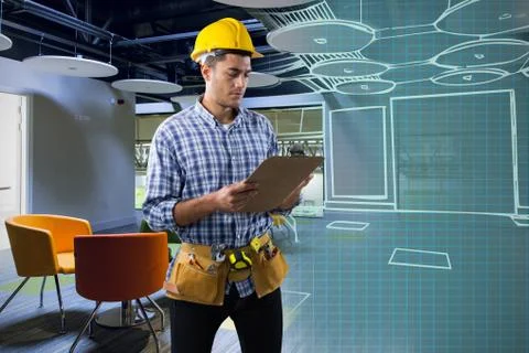 Composite image of concentrated construction worker Foto stock