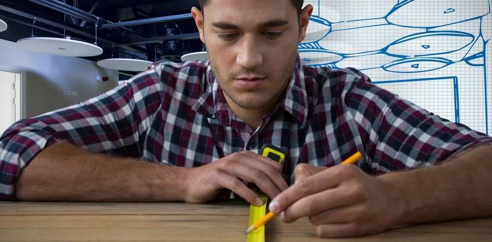 Composite image of concentrated construction worker Foto stock