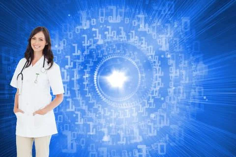 Composite image of confident and smiling woman doctor standing in front of the Stock Illustration