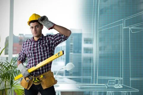 Composite image of confident construction worker Foto stock