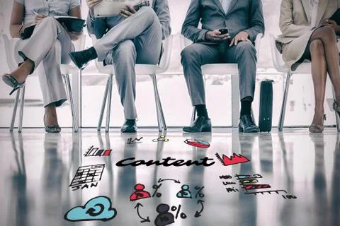 Composite image of content text among various icons Foto stock