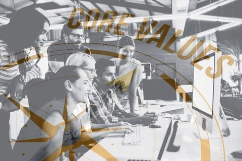 Composite image of core values against compass Foto stock