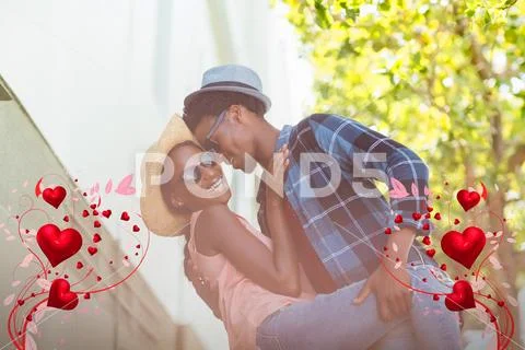 Composite Image Of Couple And Valentines Hearts 3D
