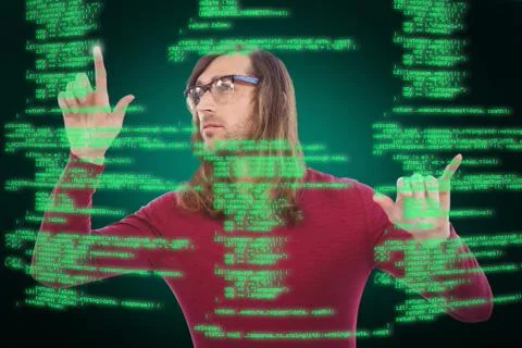 Composite image of creative businessman gesturing in office Stock Photos