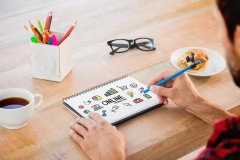 Composite image of creative businessman writing notes on notebook 스톡 일러스트