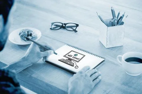 Composite image of creative businessman writing notes on notebook Ilustración de archivo