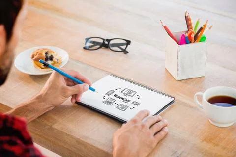 Composite image of creative businessman writing notes on notebook Stock Illustration