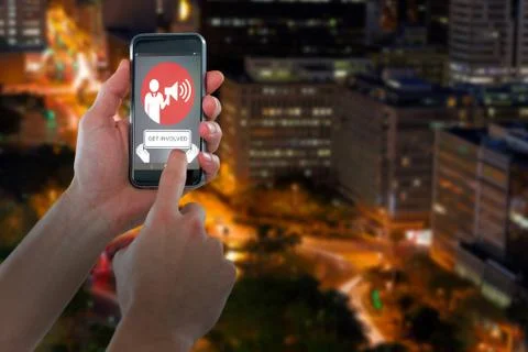 Composite image of cropped hand using mobile phone Stock Photos