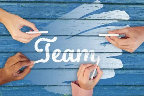 Composite image of cropped hands holding chalks Stock Photos