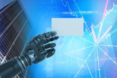 Composite image of cropped image of digital composite robotic arm holding blank Ilustración de archivo