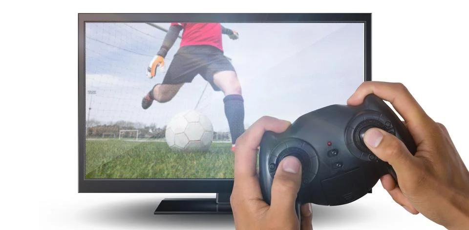 Composite image of cropped image of hands holding controller Stock Photos