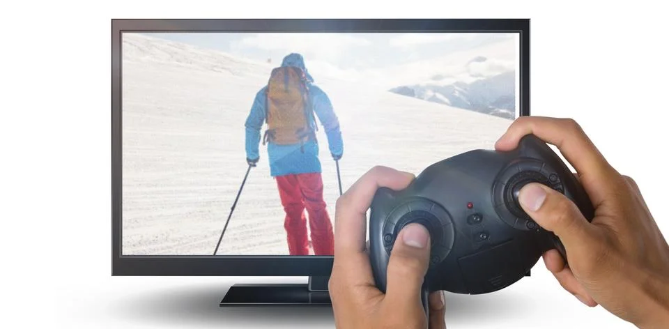 Composite image of cropped image of hands holding controller Stock Photos