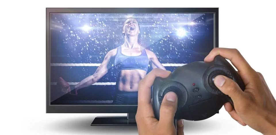 Composite image of cropped image of hands holding controller Stock Photos