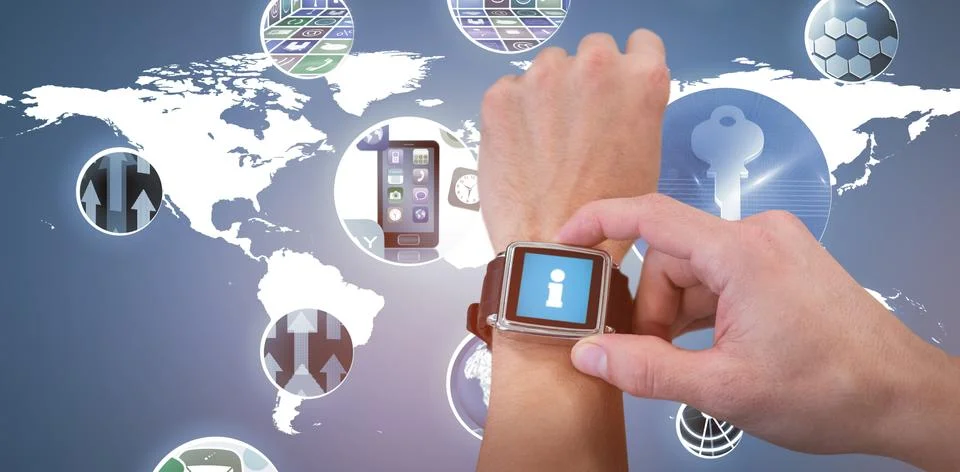 Composite image of cropped image of man using watch 3D Stock Illustration