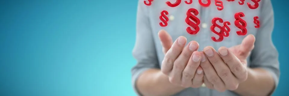 Composite image of cupped hands of man holding invisible object 写真素材