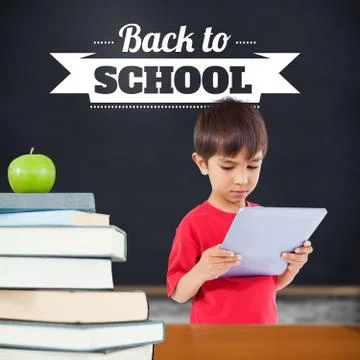 Composite image of cute boy using tablet Illustrazione stock