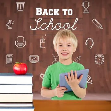 Composite image of cute boy using tablet Illustrazione stock