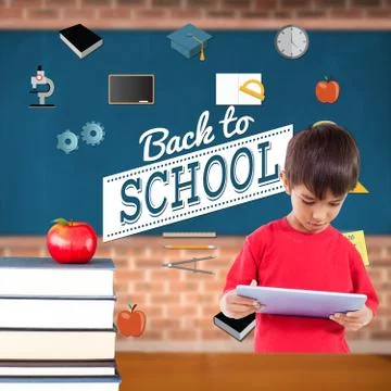 Composite image of cute boy using tablet 스톡 일러스트