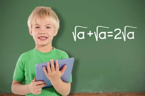 Composite image of cute boy using tablet Illustrazione stock