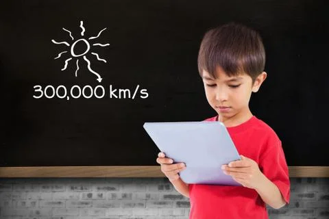 Composite image of cute boy using tablet 스톡 일러스트