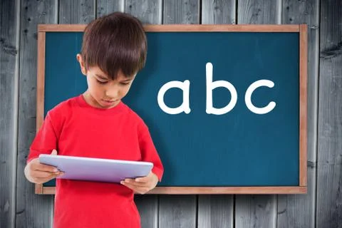 Composite image of cute boy using tablet Stock Illustration