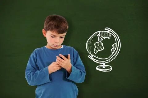 Composite image of cute boy using smartphone Stock Illustration