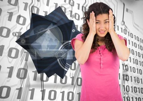 Composite image of cute brunette having headache Illustrazione stock