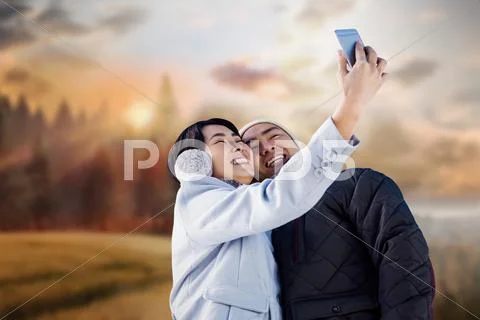 Composite Image Of Cute Couple Taking Selfie
