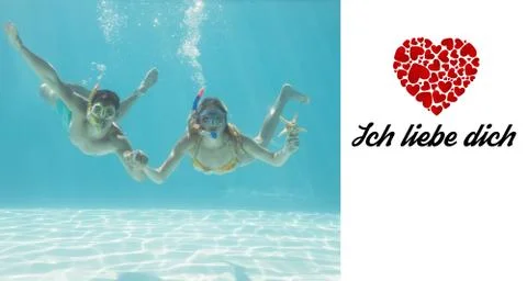 Composite image of cute couple underwater in the swimming pool with snorkel and Stock Illustration