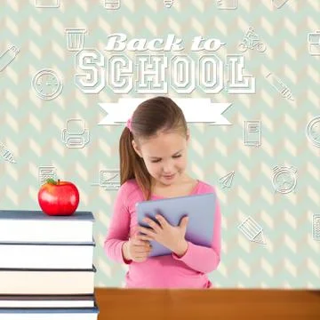 Composite image of cute girl using tablet Illustrazione stock
