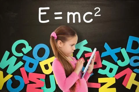 Composite image of cute girl using tablet Stock Illustration