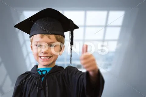 Composite image of cute pupil in graduation robe Stock Photos