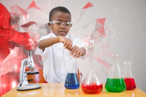 Composite image of cute pupil playing scientist Foto stock