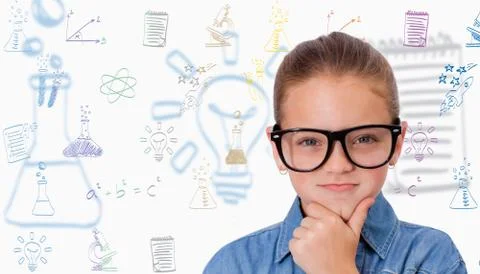 Composite image of cute pupil thinking Illustrazione stock