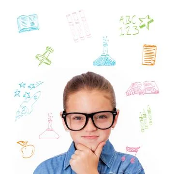 Composite image of cute pupil thinking Illustrazione stock