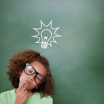 Composite image of cute pupil thinking Illustrazione stock