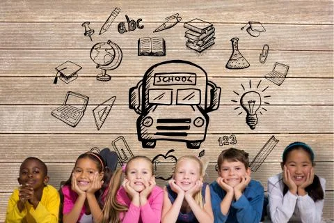 Composite image of cute pupils smiling at camera Stock Illustration
