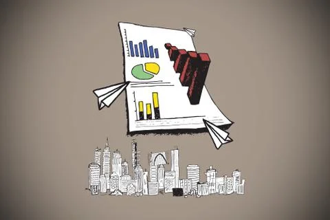 Composite image of data analysis doodles over cityscape Stock Illustration