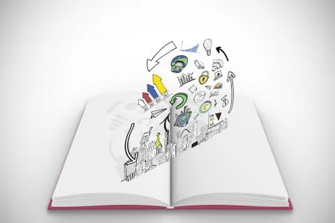 Composite image of data analysis doodles on open book Stock Illustration