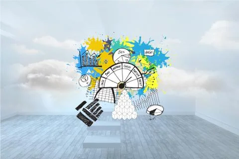 Composite image of data graphics on paint splashes Illustrazione stock