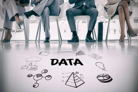 Composite image of data text amidst several vector icons Stock Photos